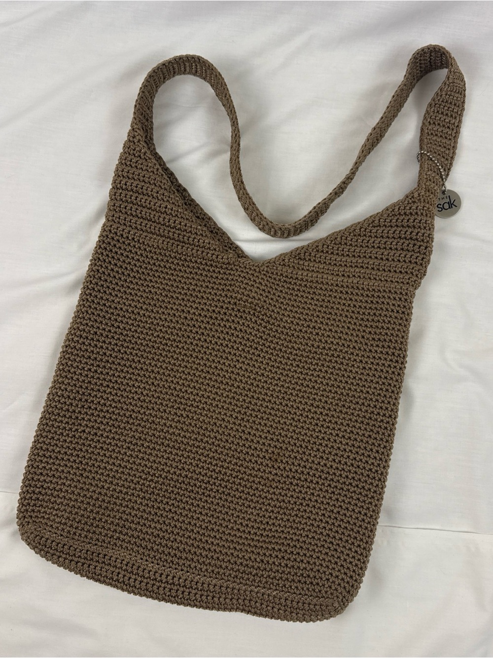 The Sak Brown Crochet Shoulder Boho Bag Natural Minimalist
